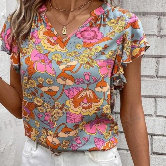 New floral print short sleeve top - Picture 3 of 4